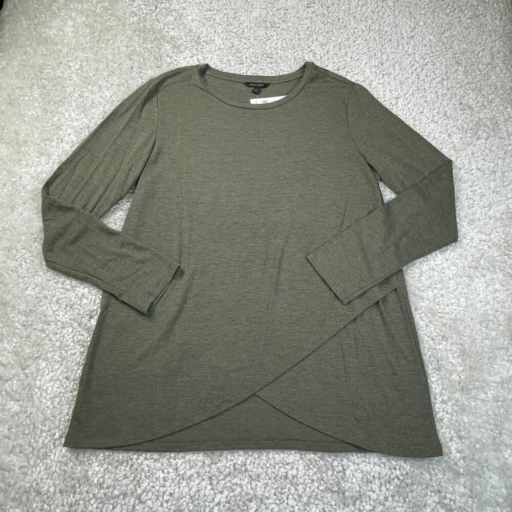 Banana Republic Cross Front Long Sleeve Shirt Heather Green Womens Large